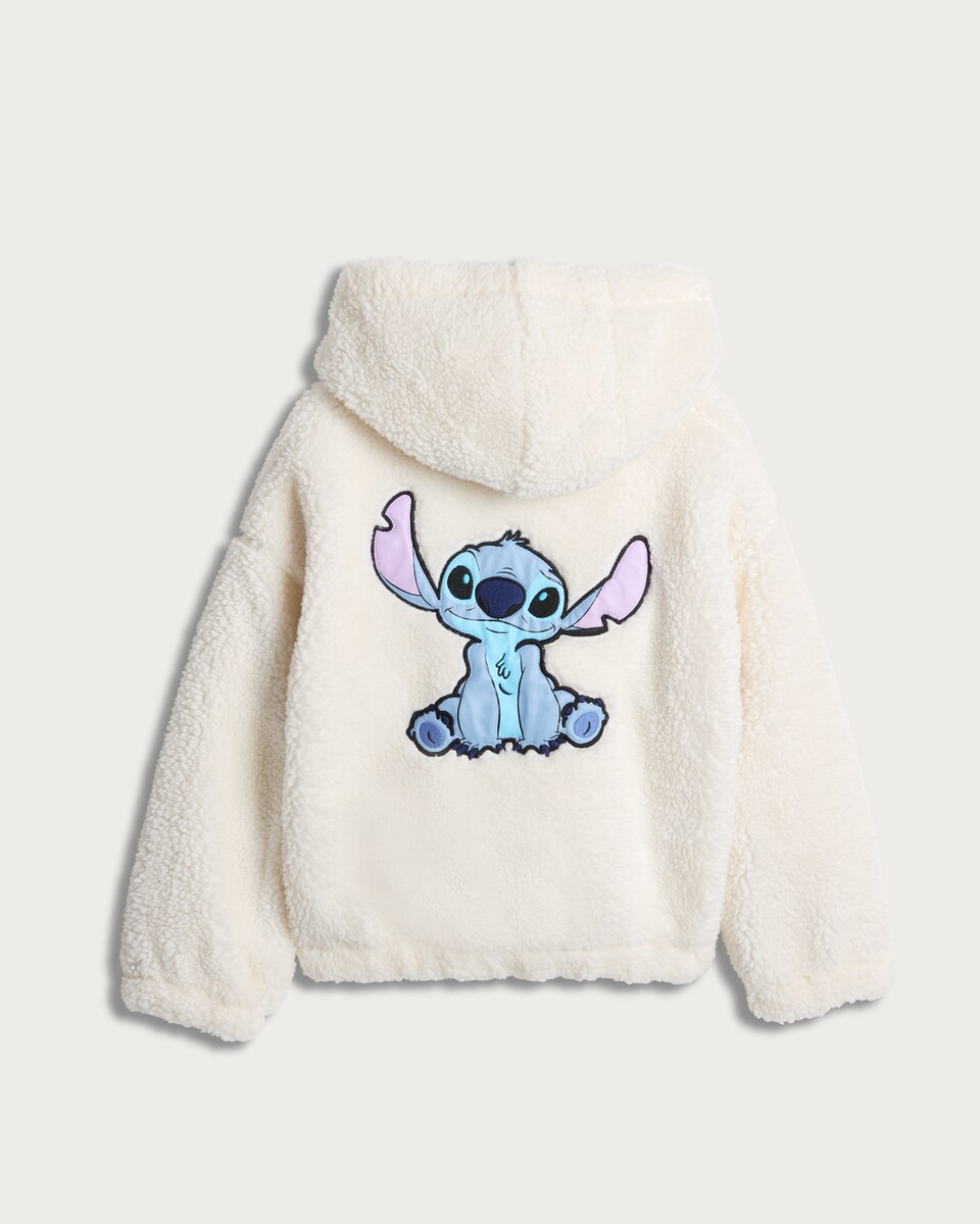 Disney Lilo & Stitch Fleece Embroidered Zip Up Hoodie in Cream